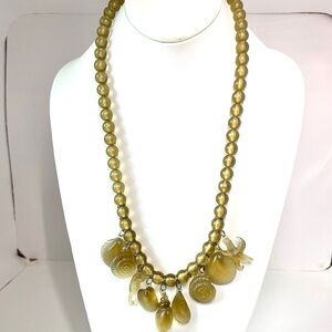 Vintage Light Brown Lucite Beads Charm Necklace- Ocean Theme.